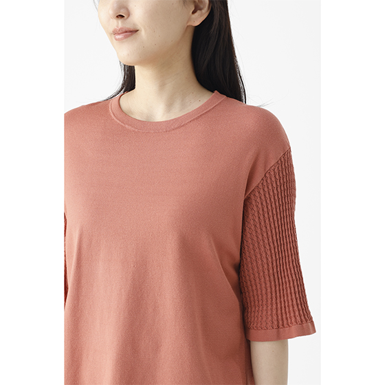 DAILYCODE＞洗濯機で洗える袖透かしニットプルオーバー