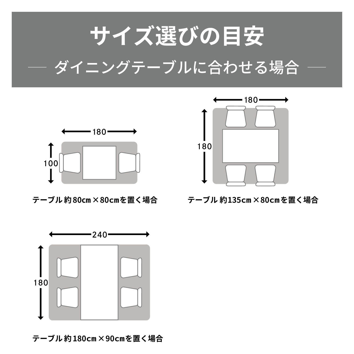 さらっと素材の額縁デザインキルトラグサイズ選びテーブル